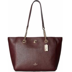 Coach Turnlock Chain Handles 27 Tote Bag Satchel Large Brown Red Oxblood Gold